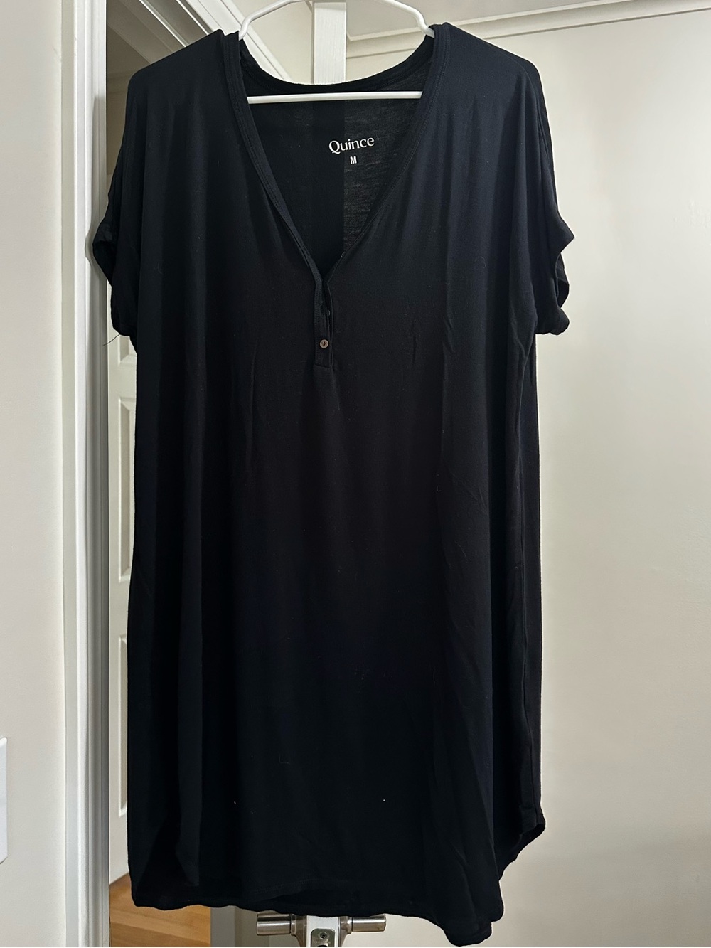 QUINCE Black Bamboo Jersey Maternity & Nursing Button Front Nightgown M
